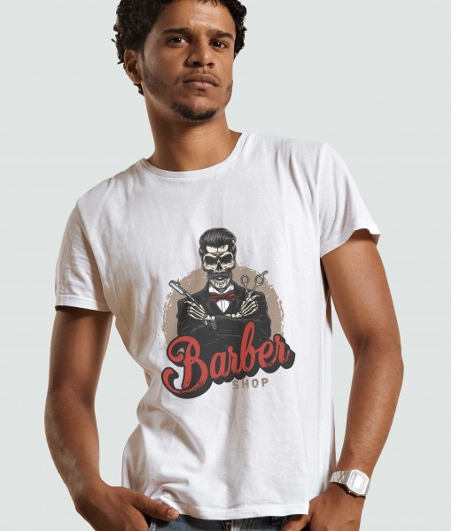 Мъжка тениска с щампа Готика Barber shop skull
